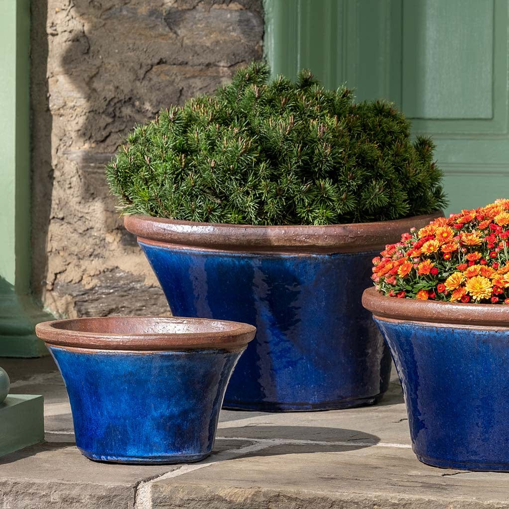 Enfield Glazed Terra Cotta Planter - Nested Set of 3 in Riviera Blue Finish