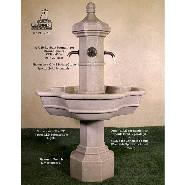 Roubaix Concrete Outdoor Fountain in French Limestone Finish