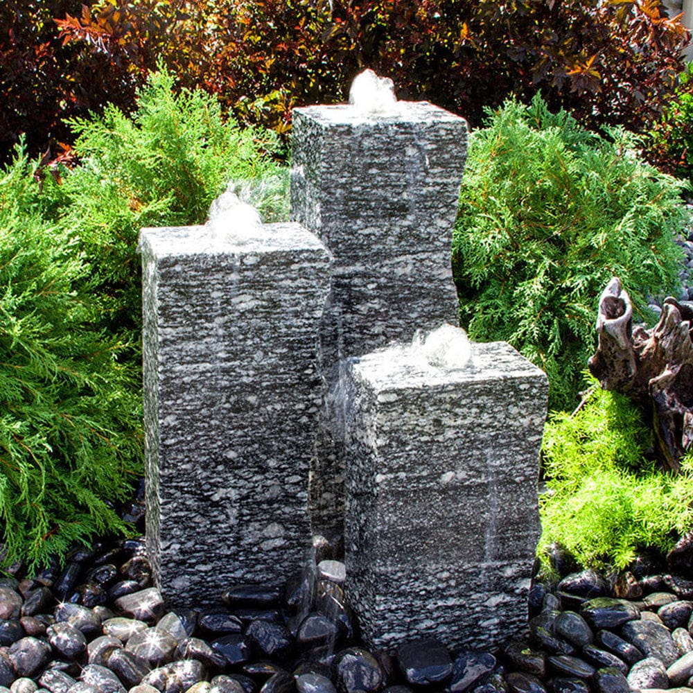 Rough Speckled Granite Triple Stone Fountain - Outdoor Art Pros