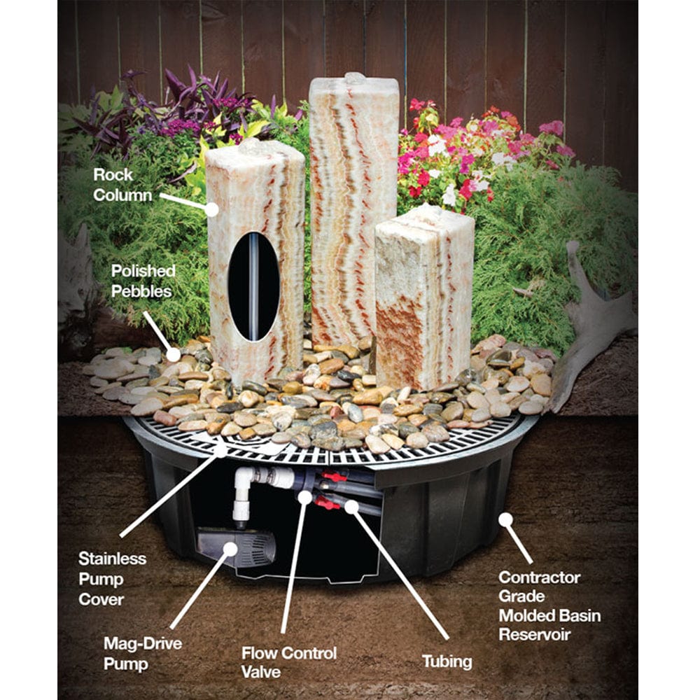 Rough Yellow Onyx Triple Stone Fountain with 3 Smooth Sides - Outdoor Art Pros