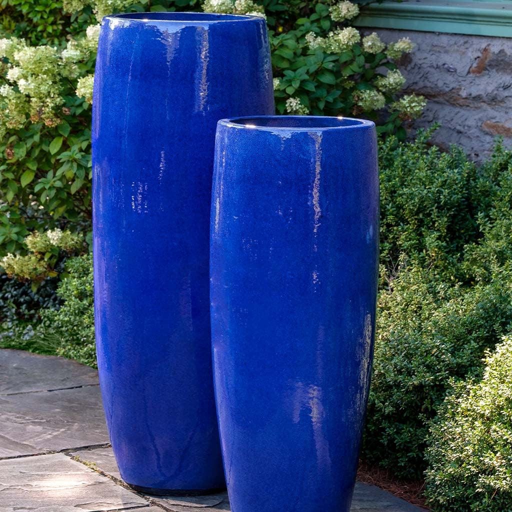 Sabine Short Glazed Terra Cotta Planter in Riviera Blue Finish