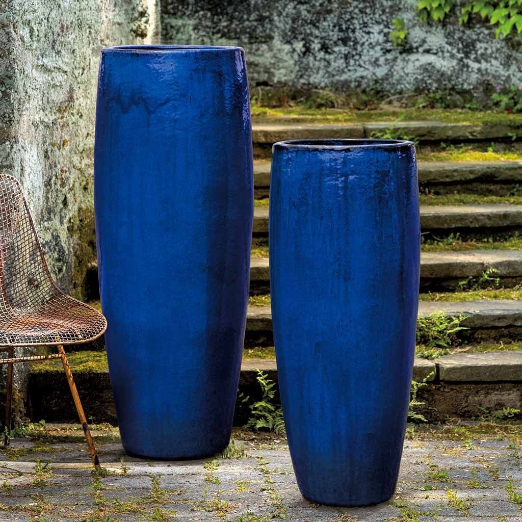 Sabine Glazed Terra Cotta Planter - Tall in Sapphire finish