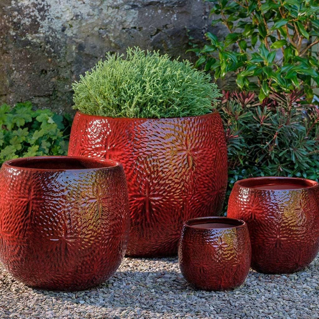 Sand Dollar Glazed Terra Cotta Planter Set of 4 in Tropic Red Finish