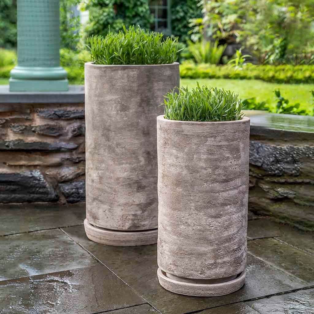 Sgraffito Tall Planter Set of 2 in Antico Terra Cotta Finish