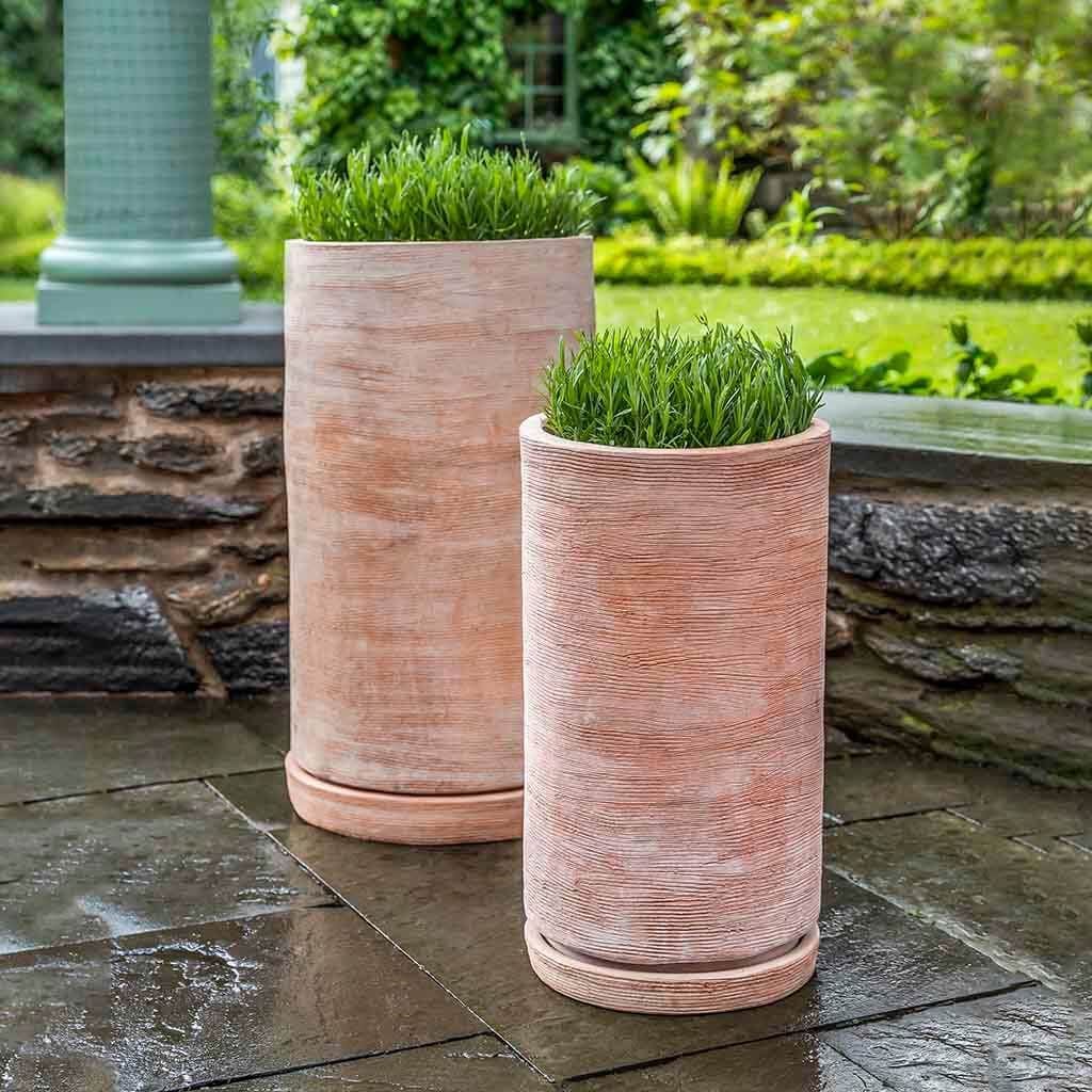 Sgraffito Tall Planter Set of 2 in Terra Cotta Finish