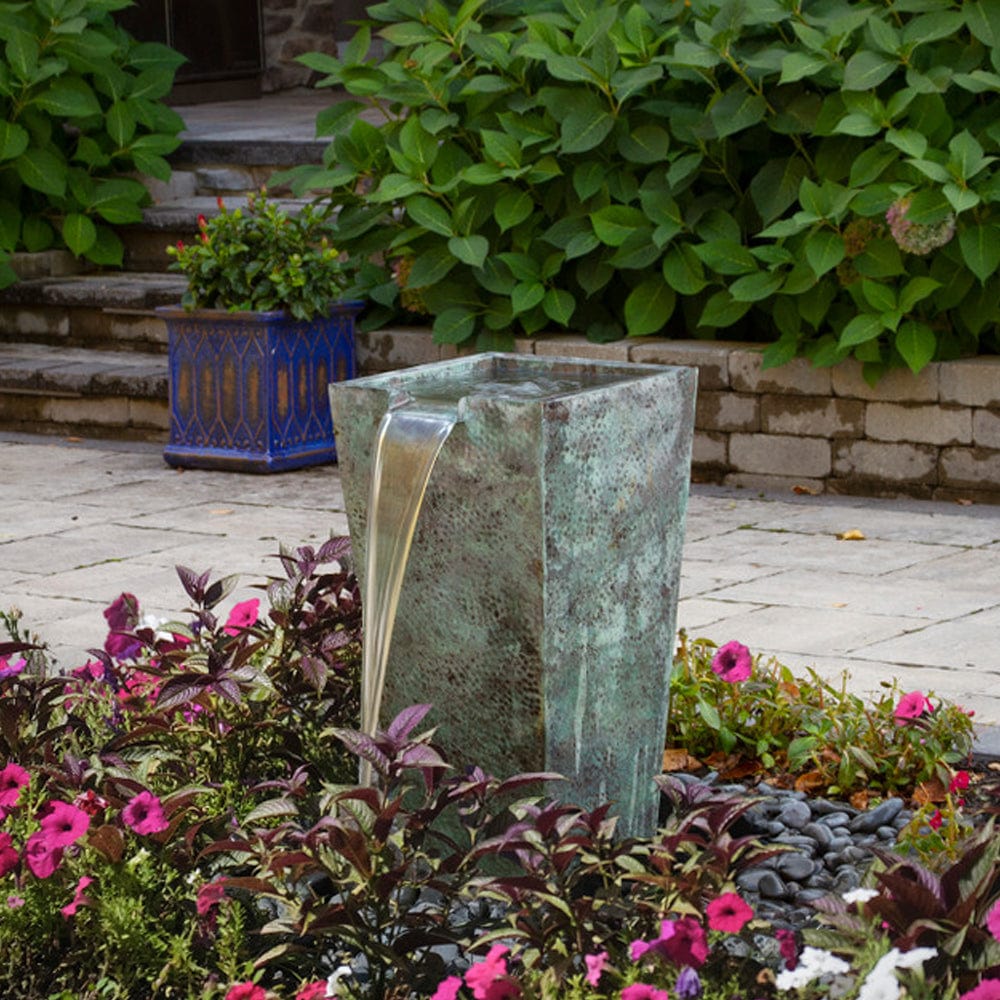 Single Tapered Square Urn Stone Fountain - Outdoor Art Pros