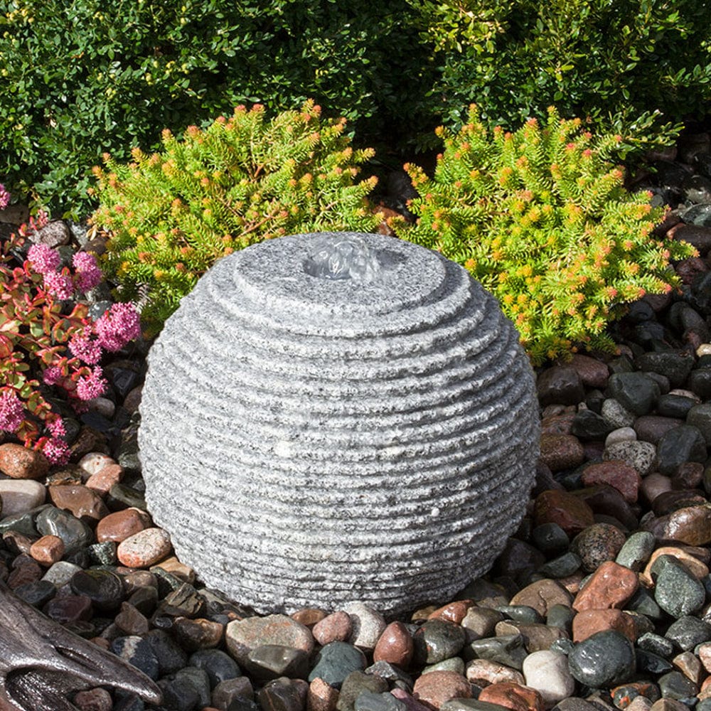 Ribbed Granite Sphere Stone Fountain - Outdoor Art Pros