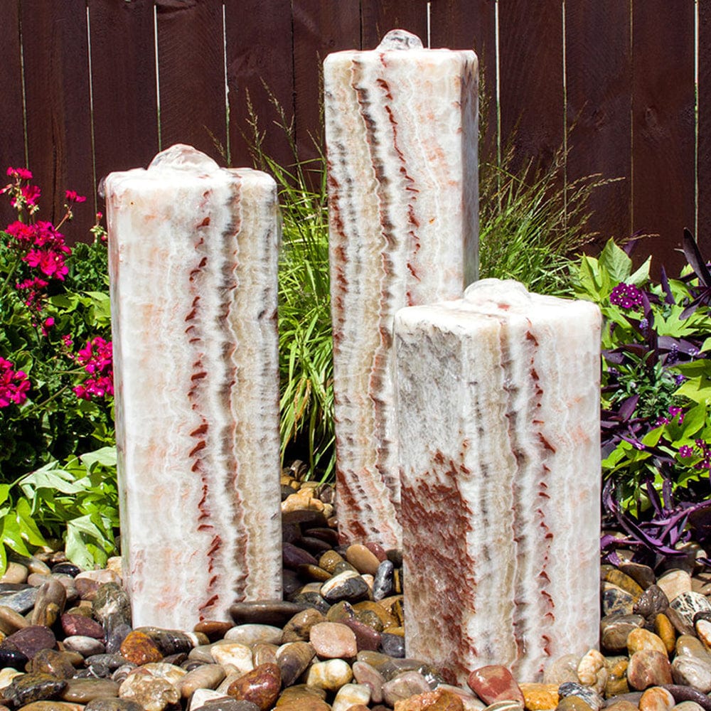 Smooth Red Onyx Triple Stone Fountain - Outdoor Art Pros