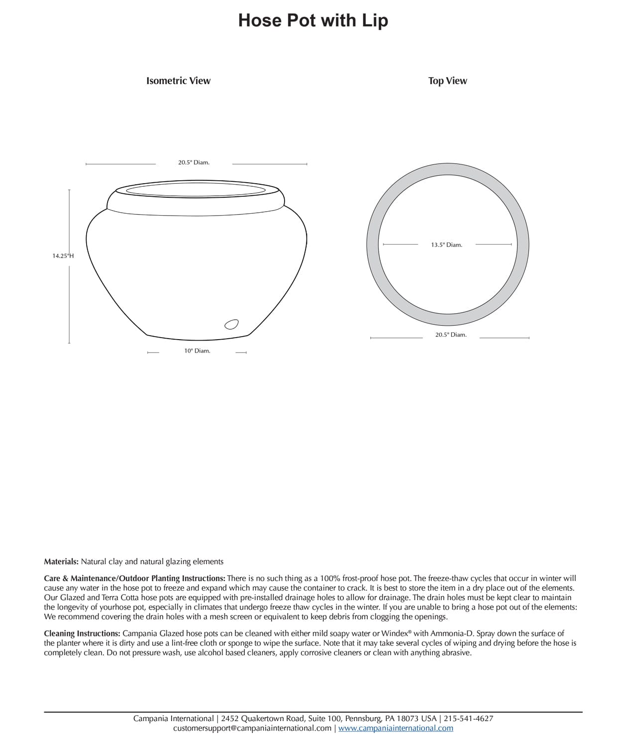 Outdoor Glazed Hose Pot with Lip in Graphite