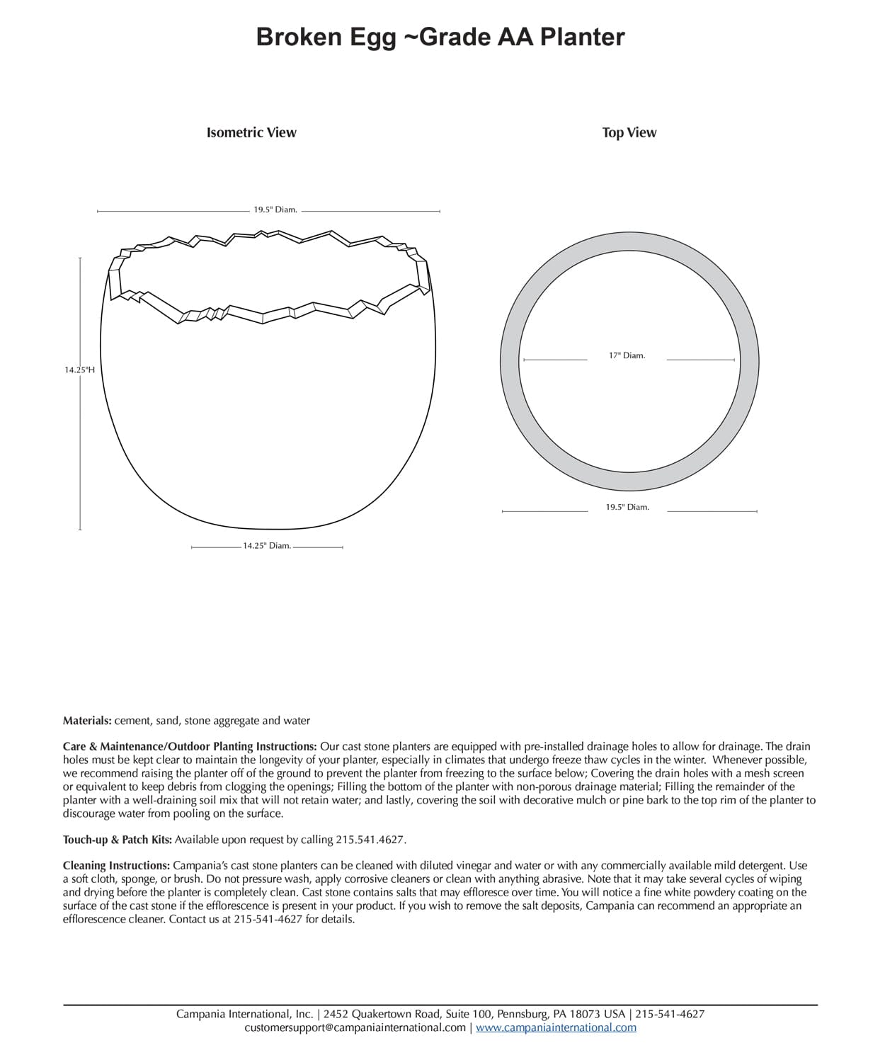 Broken Egg Planter - Grade AA Specs