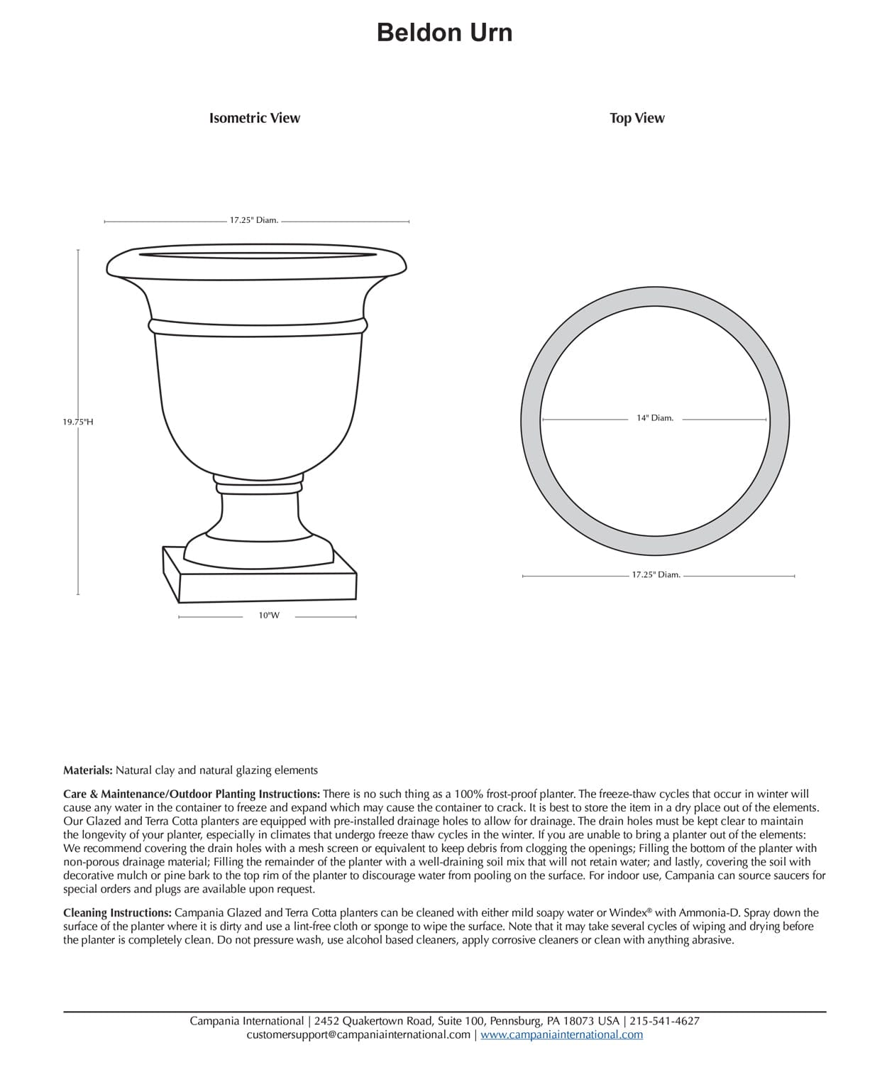 Beldon Urn | Glazed Terra Cotta Planter