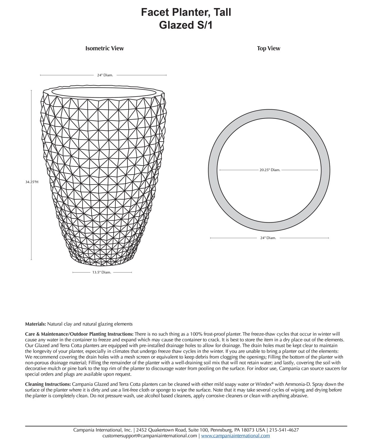 Facet Tall | Glazed Terra Cotta Planter