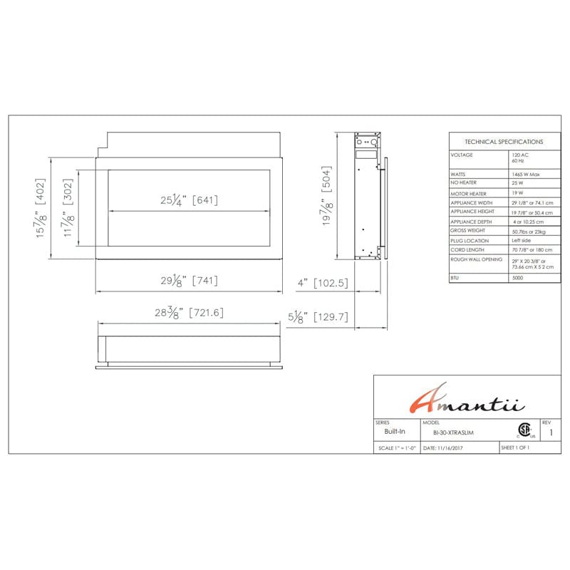 Amantii Panorama 30" Xtraslim Full View Smart Indoor| Outdoor Electric Fireplace