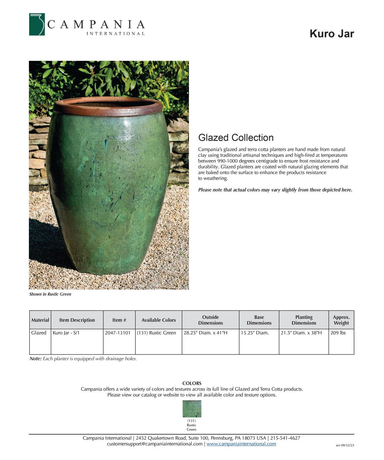 Kuro Jar in Rustic Green | Glazed Terra Cotta Planter