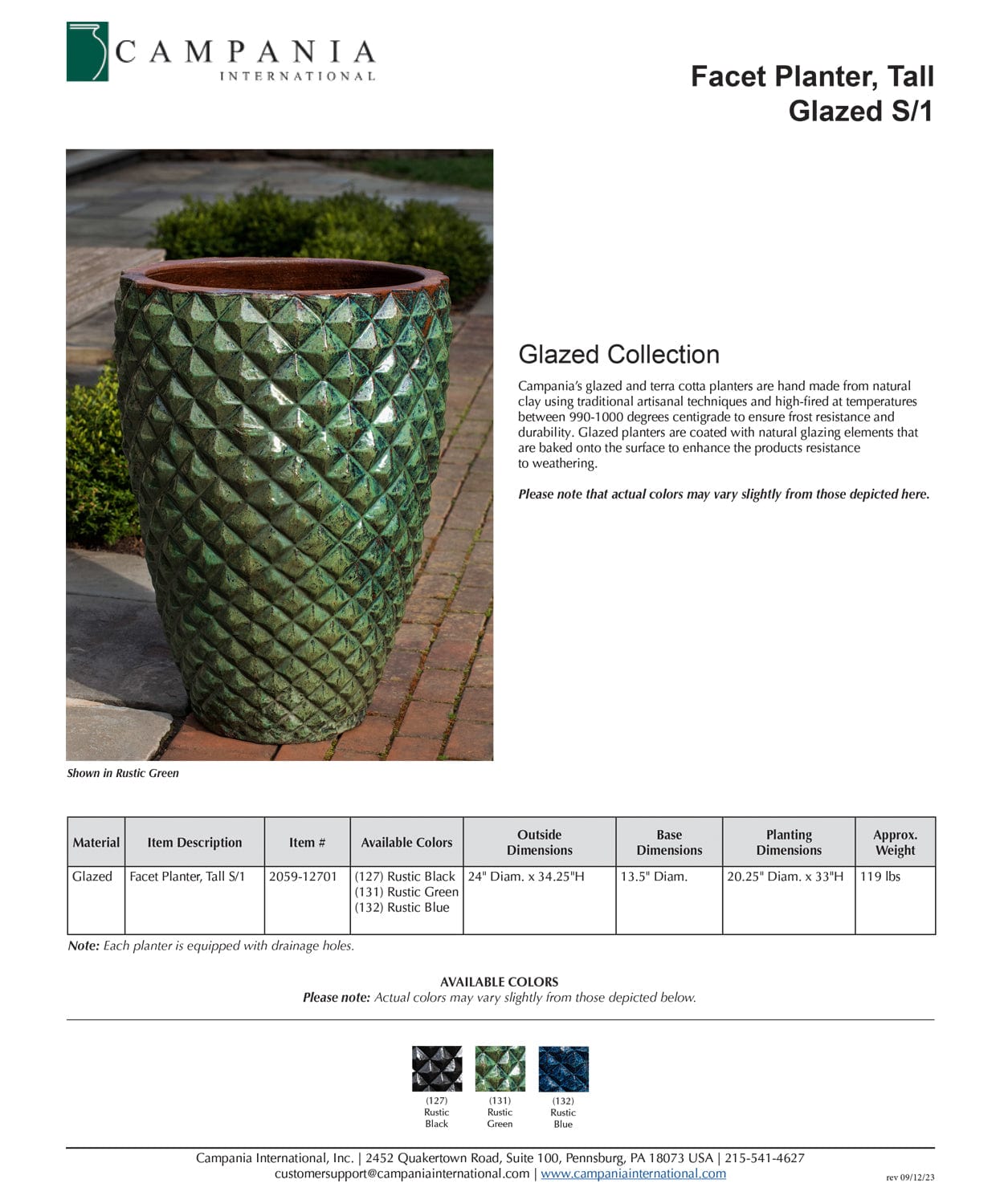 Facet Tall | Glazed Terra Cotta Planter