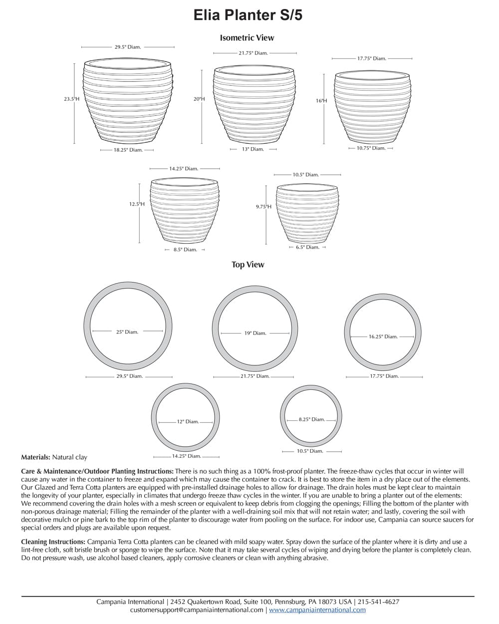 Elia Planter Nested Set of 5 | Terra Cotta Collection