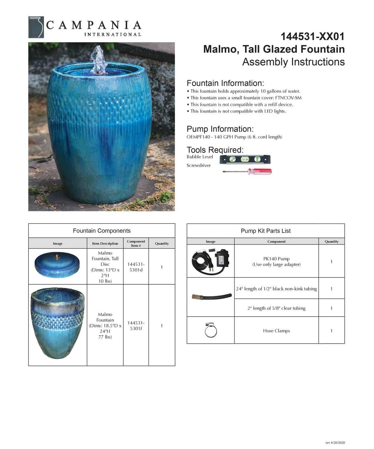 Tall Malmo Glazed Garden Fountain 