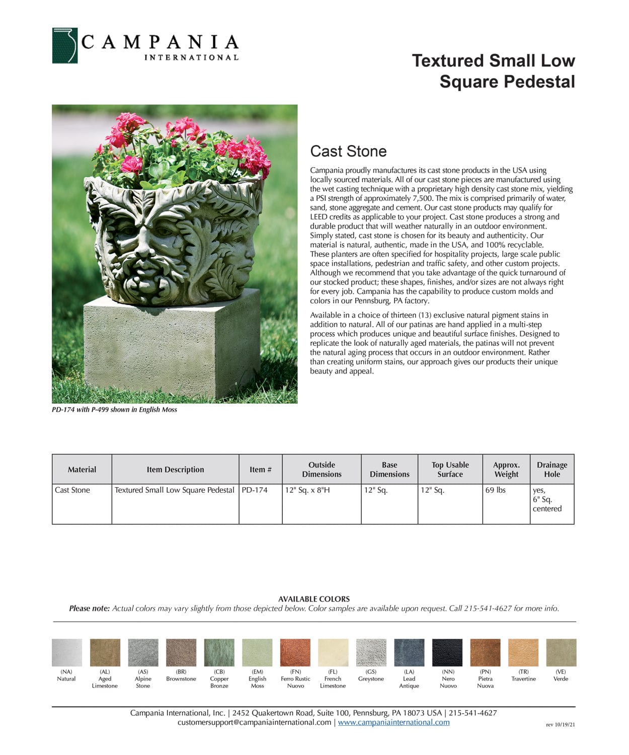 Textured Small Low Square Garden Pedestal