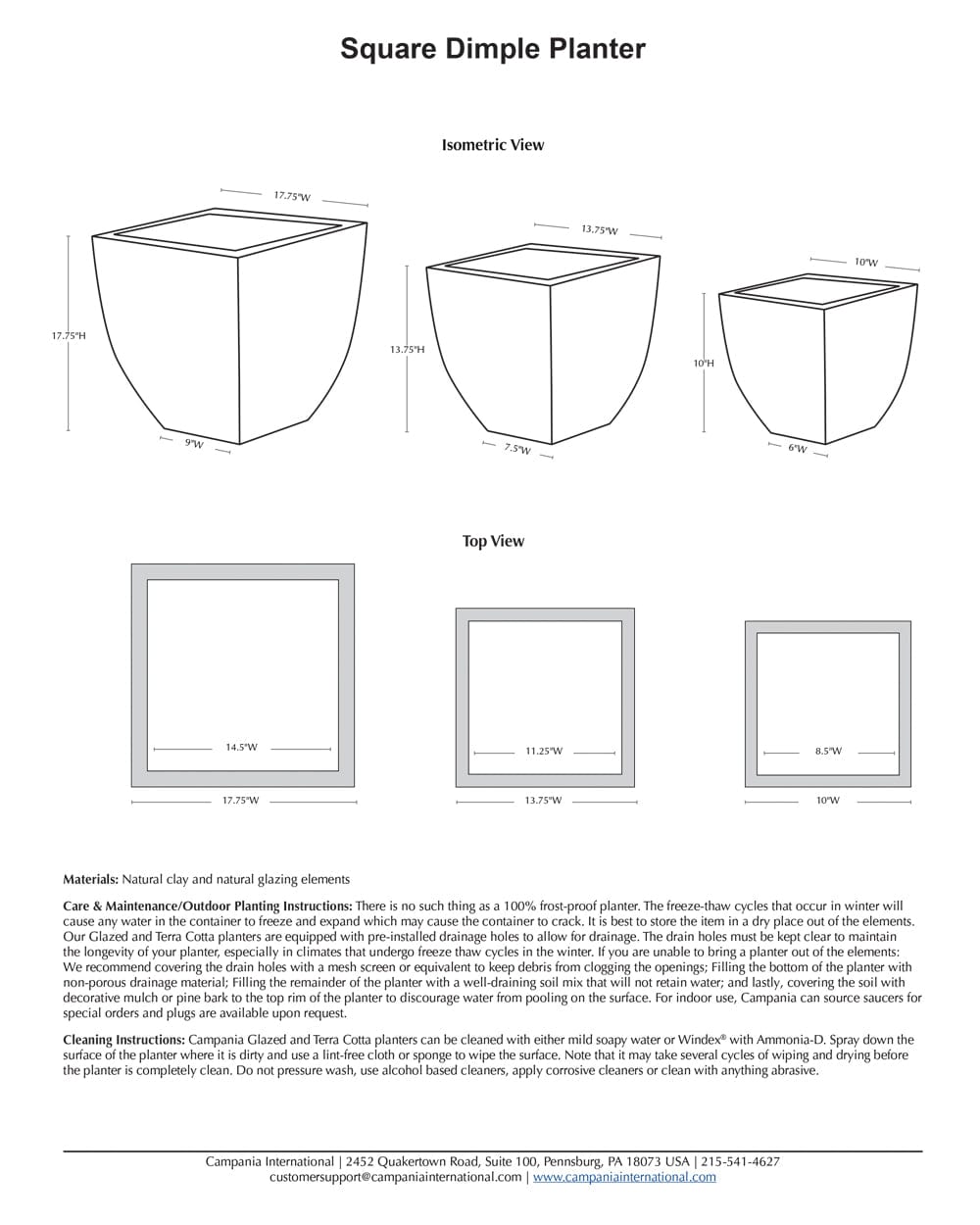 Square Dimple Planter Nested Set of 3 | Glazed Collection