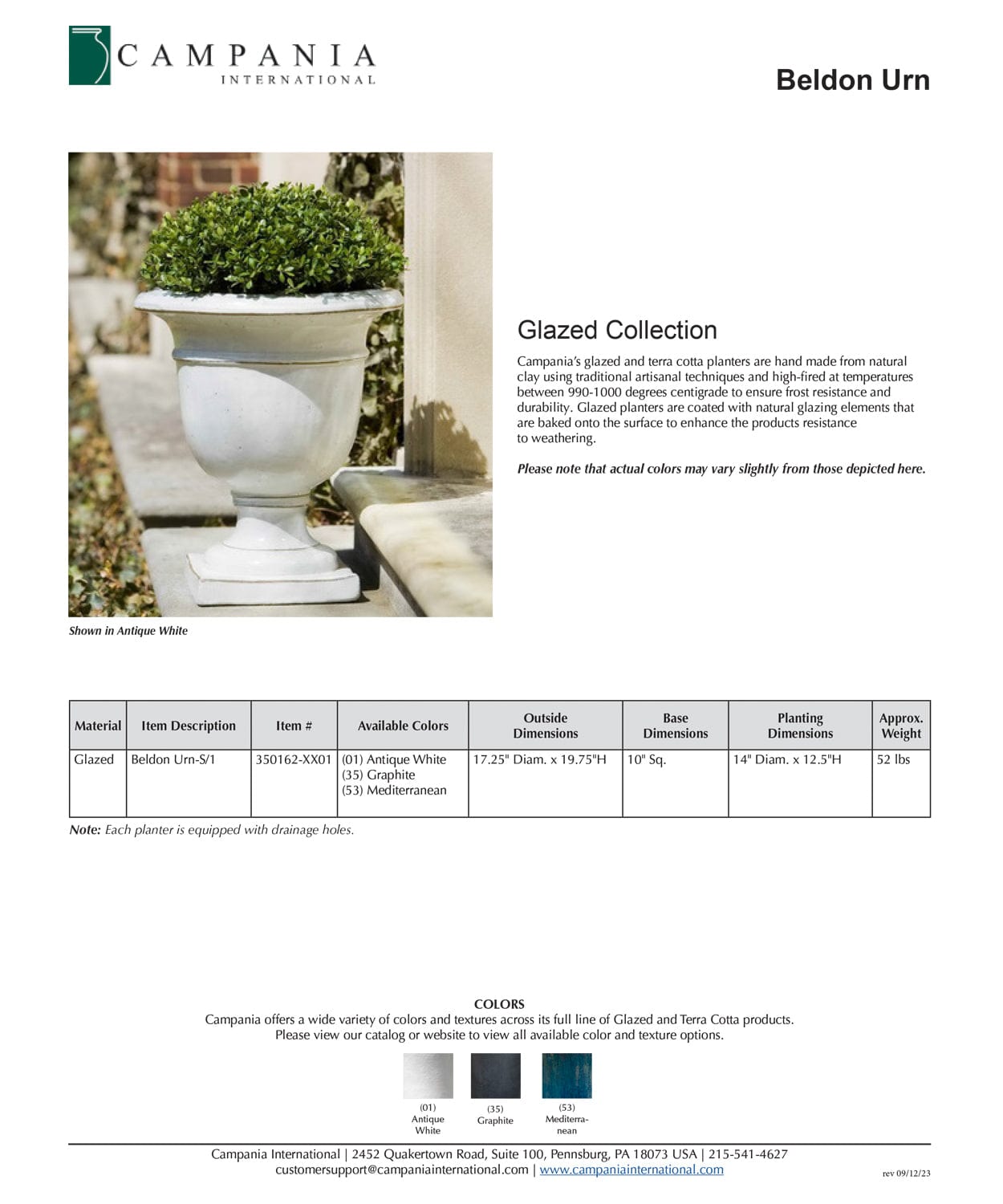Beldon Urn |  Glazed Terra Cotta Planter