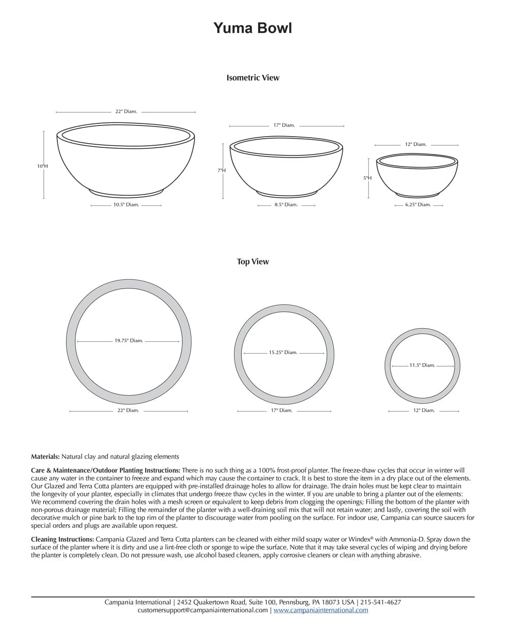 Yuma Glazed Terra Cotta Bowl Set of 3 Specs