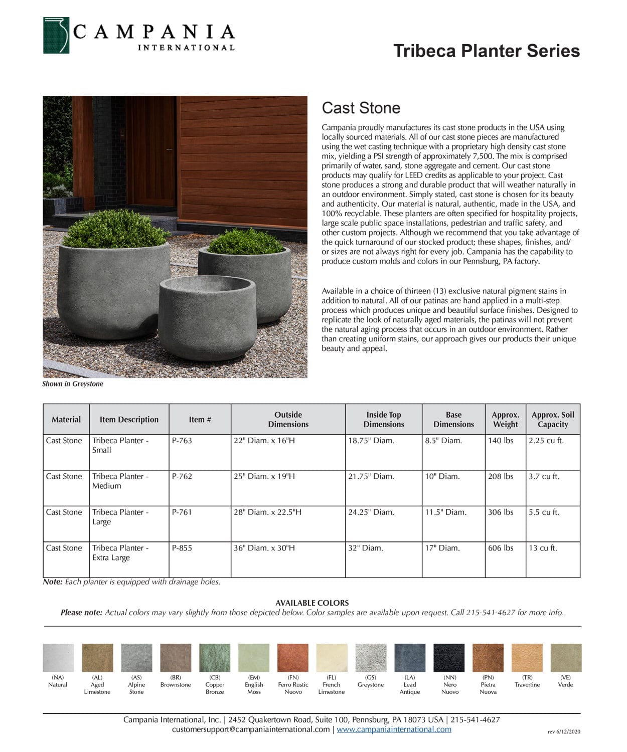 Tribeca Cast Stone Planter Series Specs