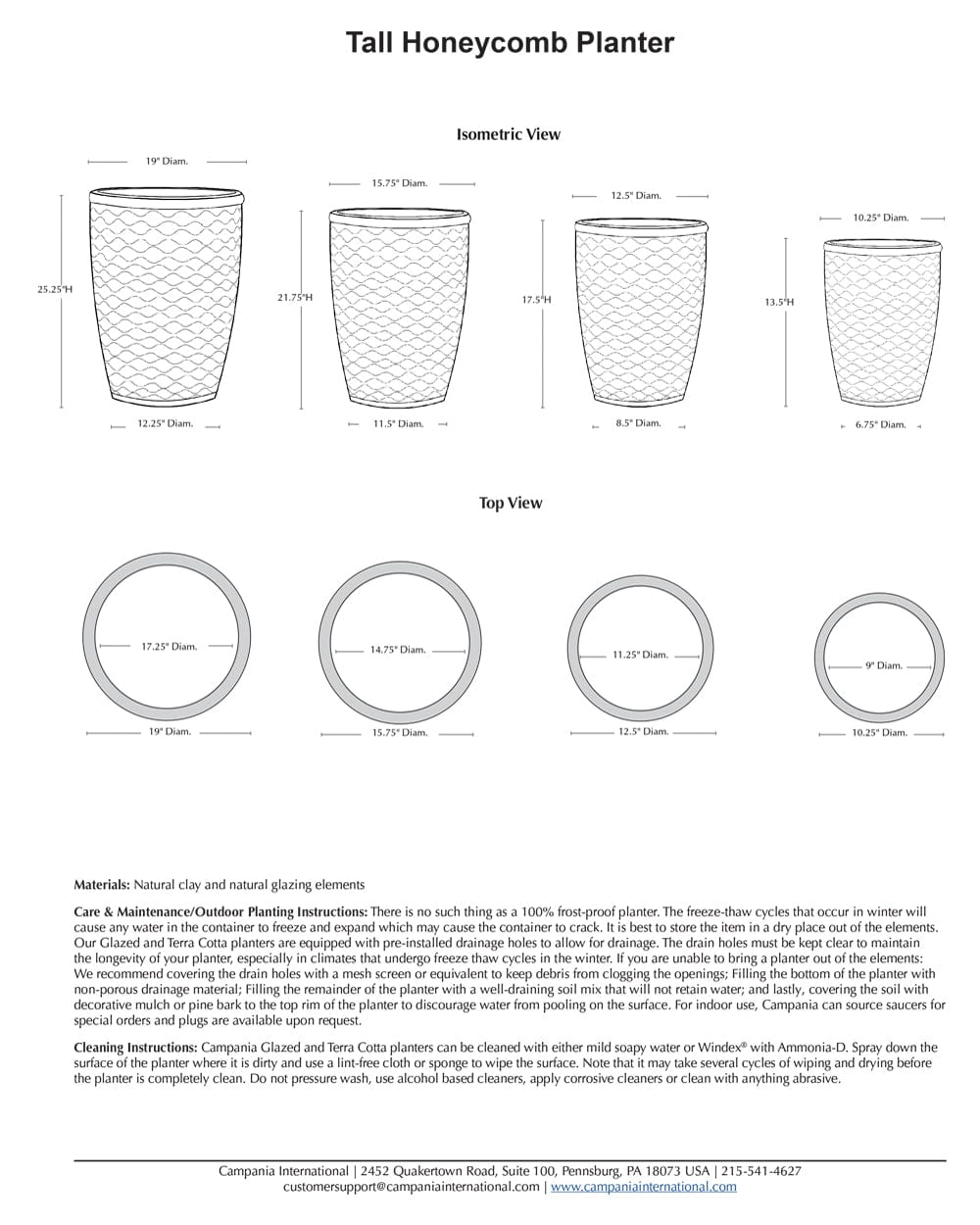 Tall Honeycomb Glazed Planter Set of 4 Specs