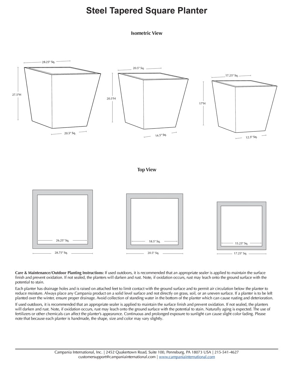 Steel Tapered Planter Set of 3 | Lightweight Steel Collection