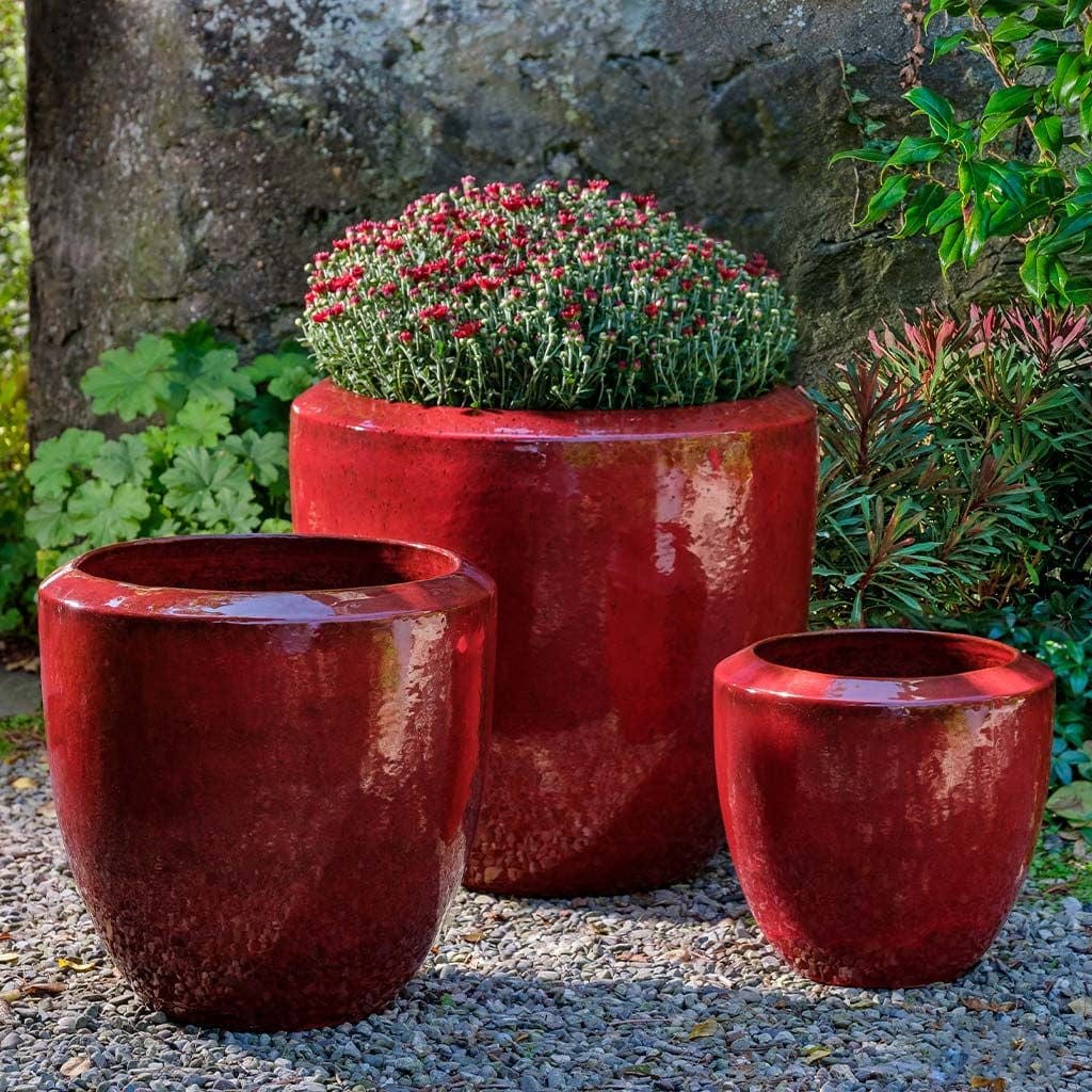 Timolos Round Planter - Set of 3 in Tropic Red Finish