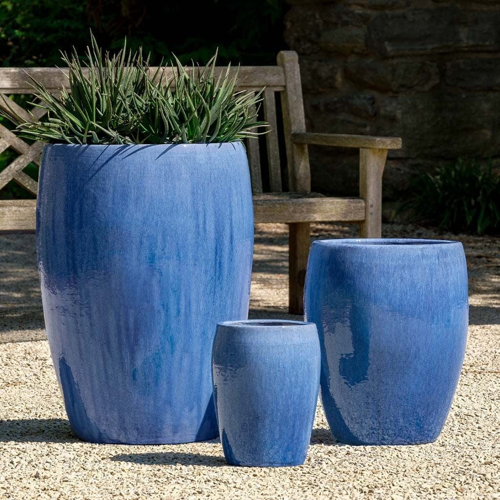 Trieste Glazed Terra Cotta Planter in Marrakesh Blue - Set of 3