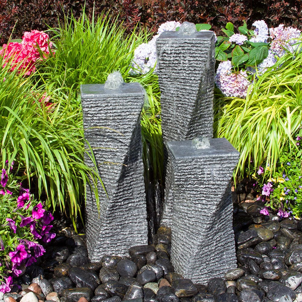 Triple Chiseled Twist Granite Stone Fountain - Outdoor Art Pros