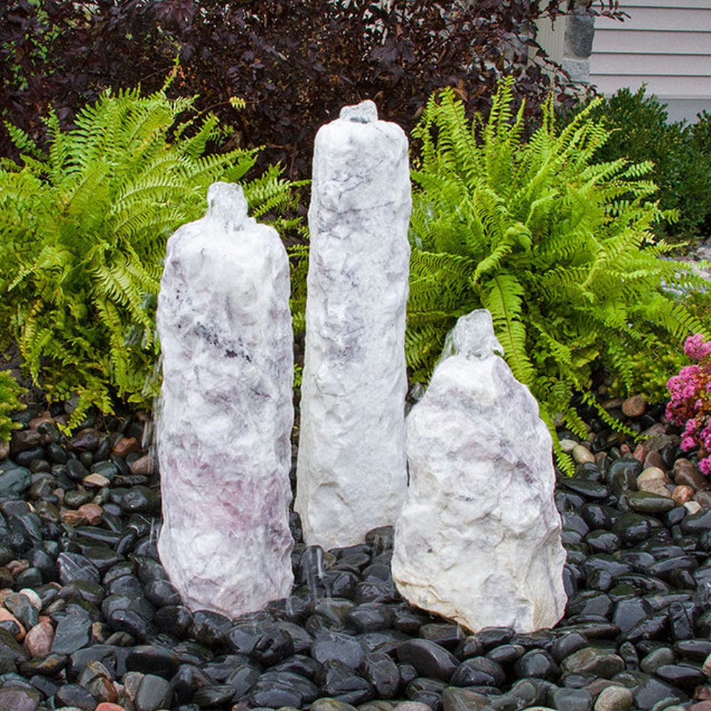 Triple Lilac Chiseled Stone Fountain - Outdoor Art Pros