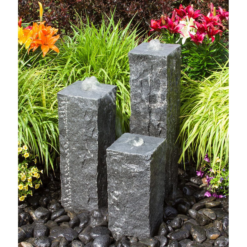Triple Raw Cut - Granite Stone Fountain - Outdoor Art Pros