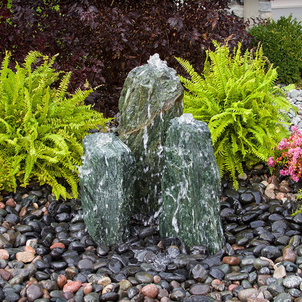 Triple Sea Green Chiseled Stone  Fountain - Outdoor Art Pros