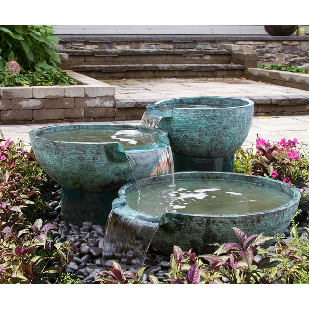 Triple Spillway Stone Bowl Fountain - Outdoor Art Pros