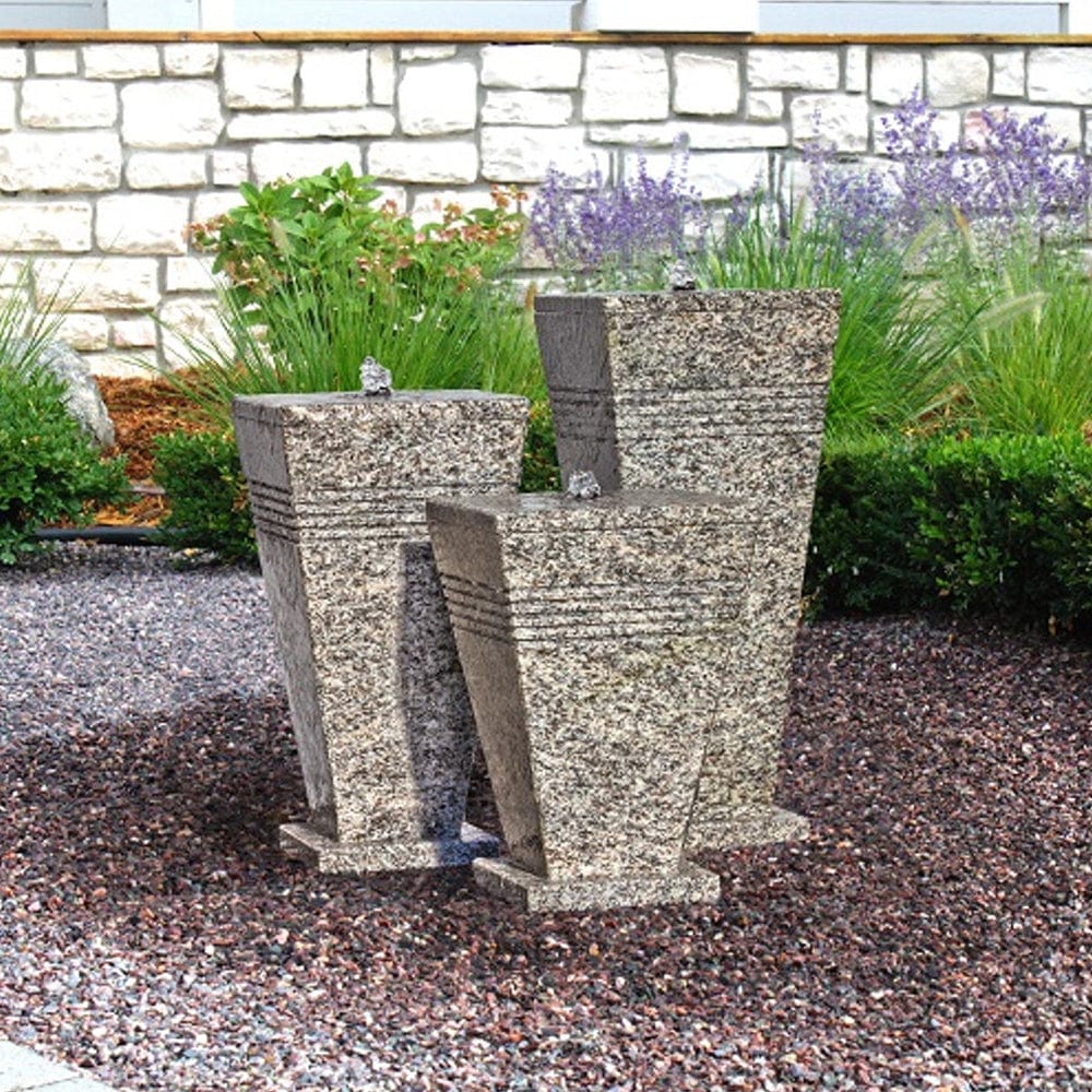 Triple Stone Urn Outdoor Fountain - Outdoor Art Pros
