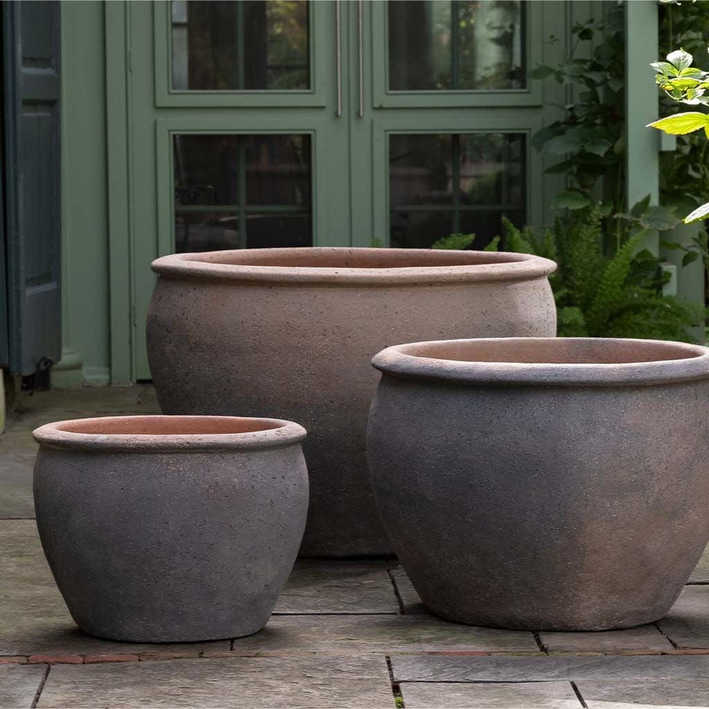 Tron Cao Glazed Terra Cotta Pot - Set of 3 in Sandblasted Finish