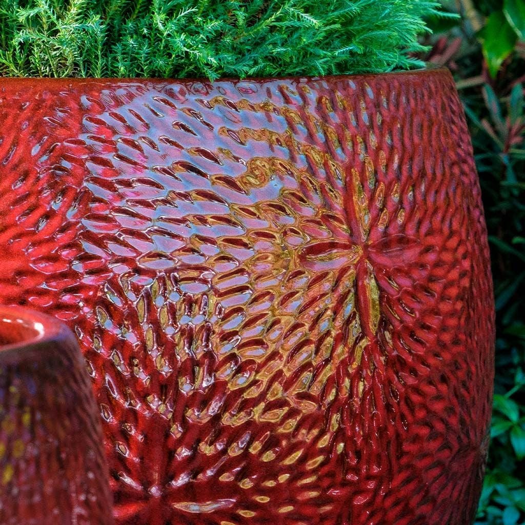 Sand Dollar Glazed Terra Cotta Planter Set of 4 in Tropic Red Finish