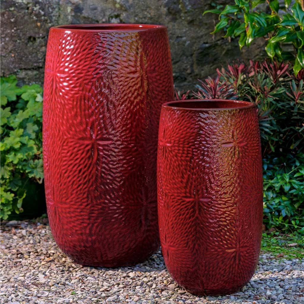 Sand Dollar Tall Glazed Terra Cotta Planter Set of 2 in Tropic Red Finish