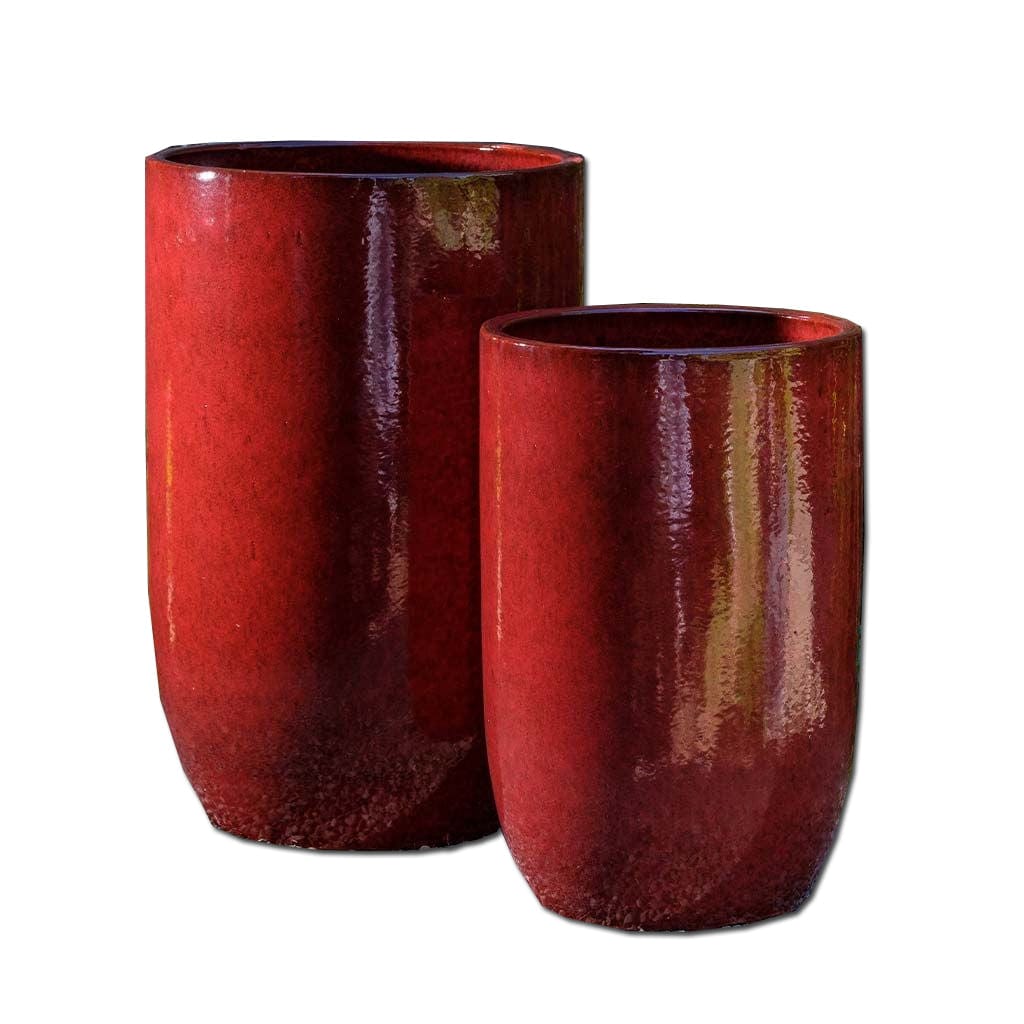 Cole Glazed Terra Cotta Planter Set of 2 in Tropic Red Finish