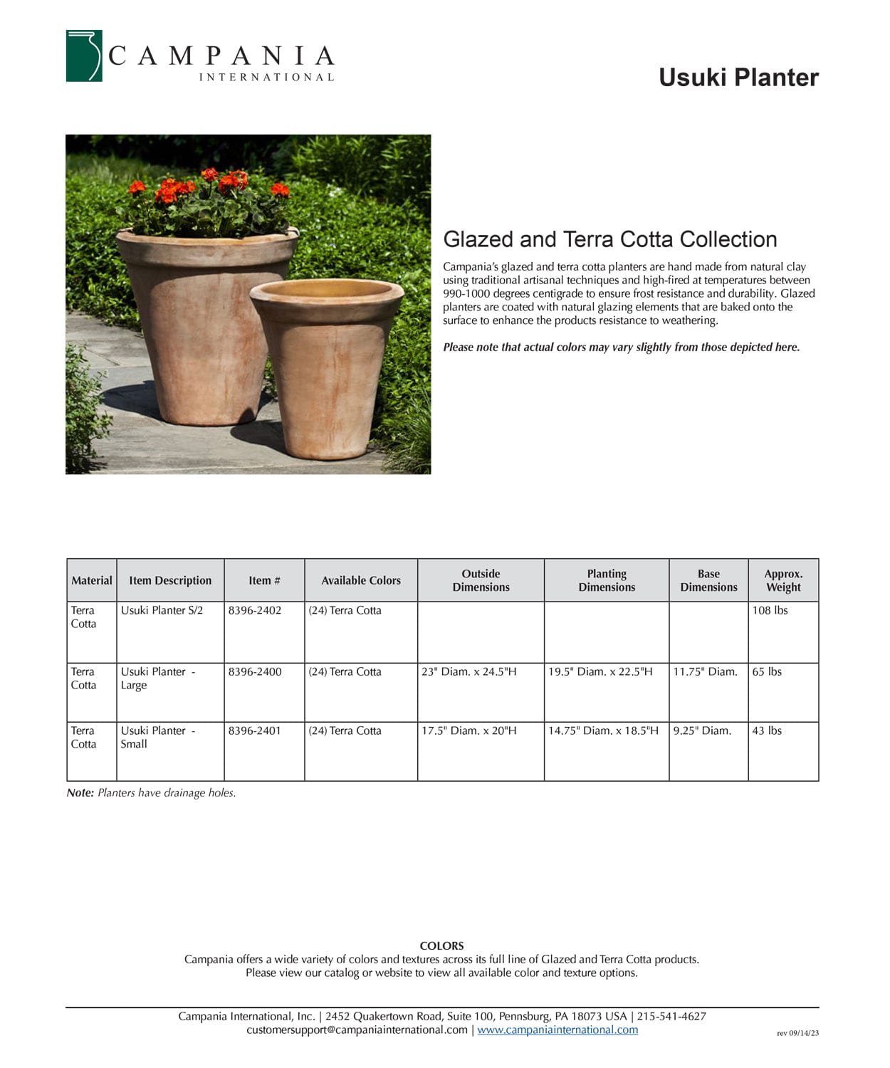 Usuki Terra Cotta Planter Set of 2 Specs