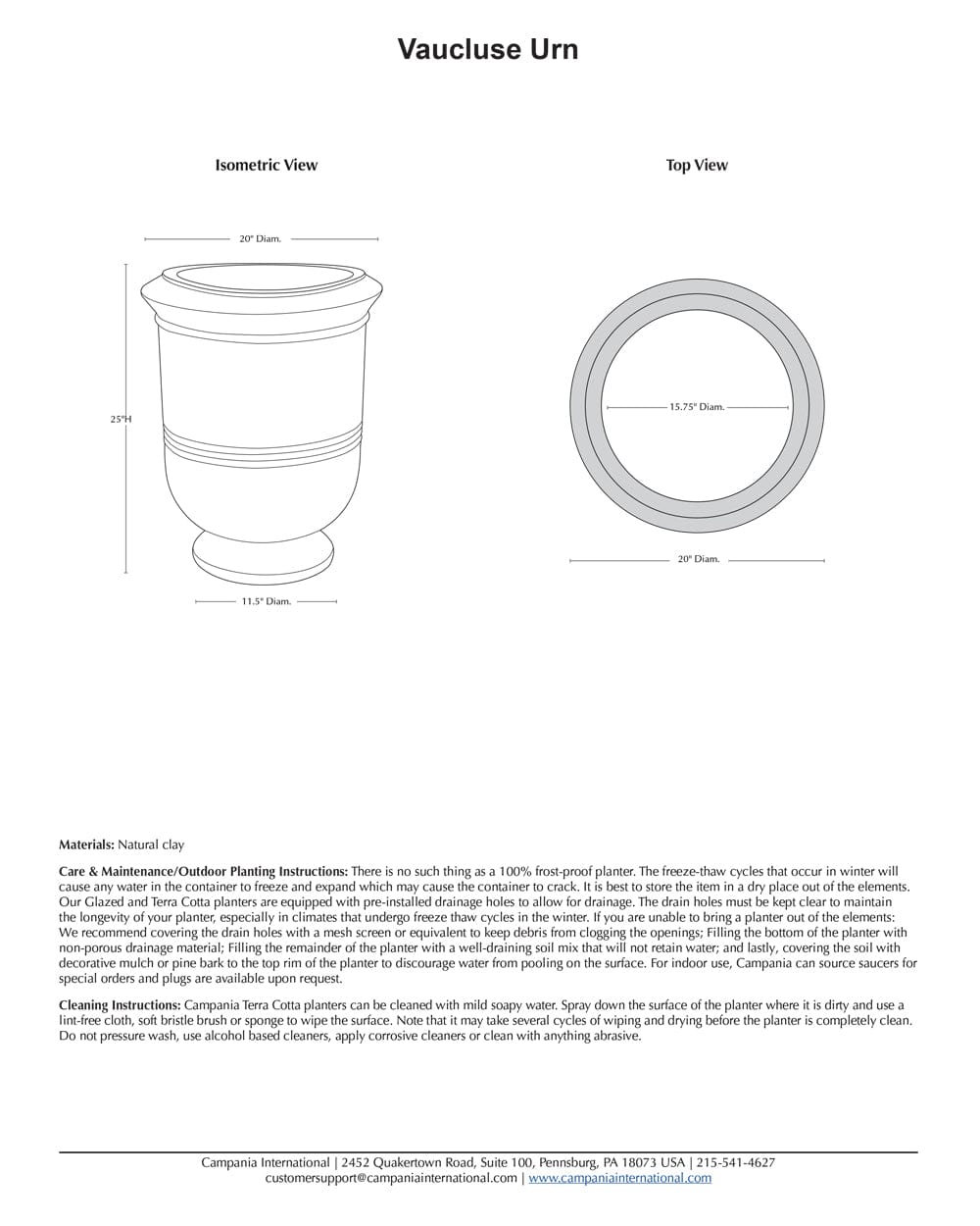 Vaucluse Urn Specs