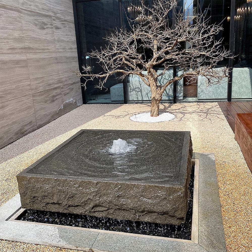 Yoshida Square Stone Fountain Natural Rough Sides - Outdoor Art Pros