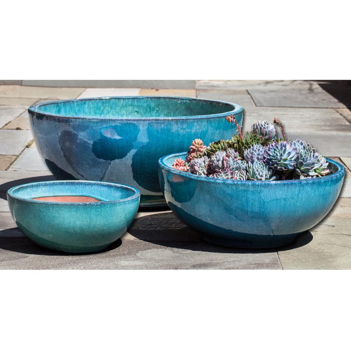 Yuma Glazed Terra Cotta Bowl Set of 3 in Aqua Finish