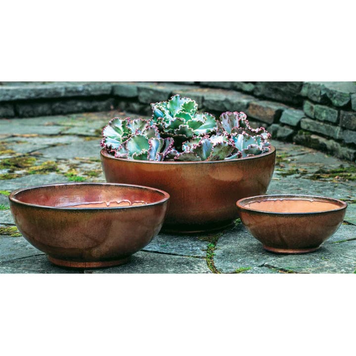 Yuma Glazed Terra Cotta Bowl Set of 3 in Maple Red Finish