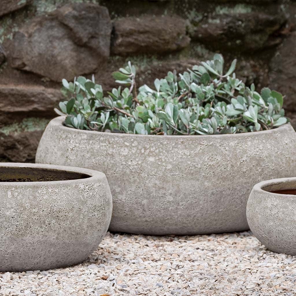 Zaha Glazed Terra Cotta Planter Set of 3 in Angkor Light Grey Finish