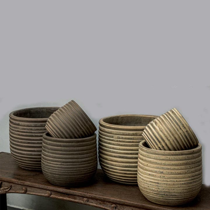 Halliard Beige and Bronze Round | Cold Painted Terra Cotta Planter