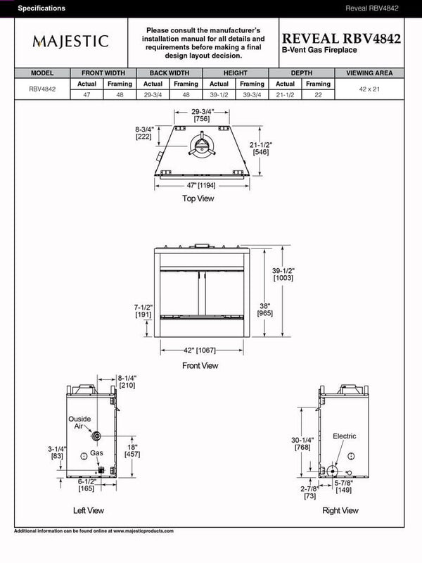 Majestic 42" Reveal Traditional Open Hearth BVent Gas Fireplace with