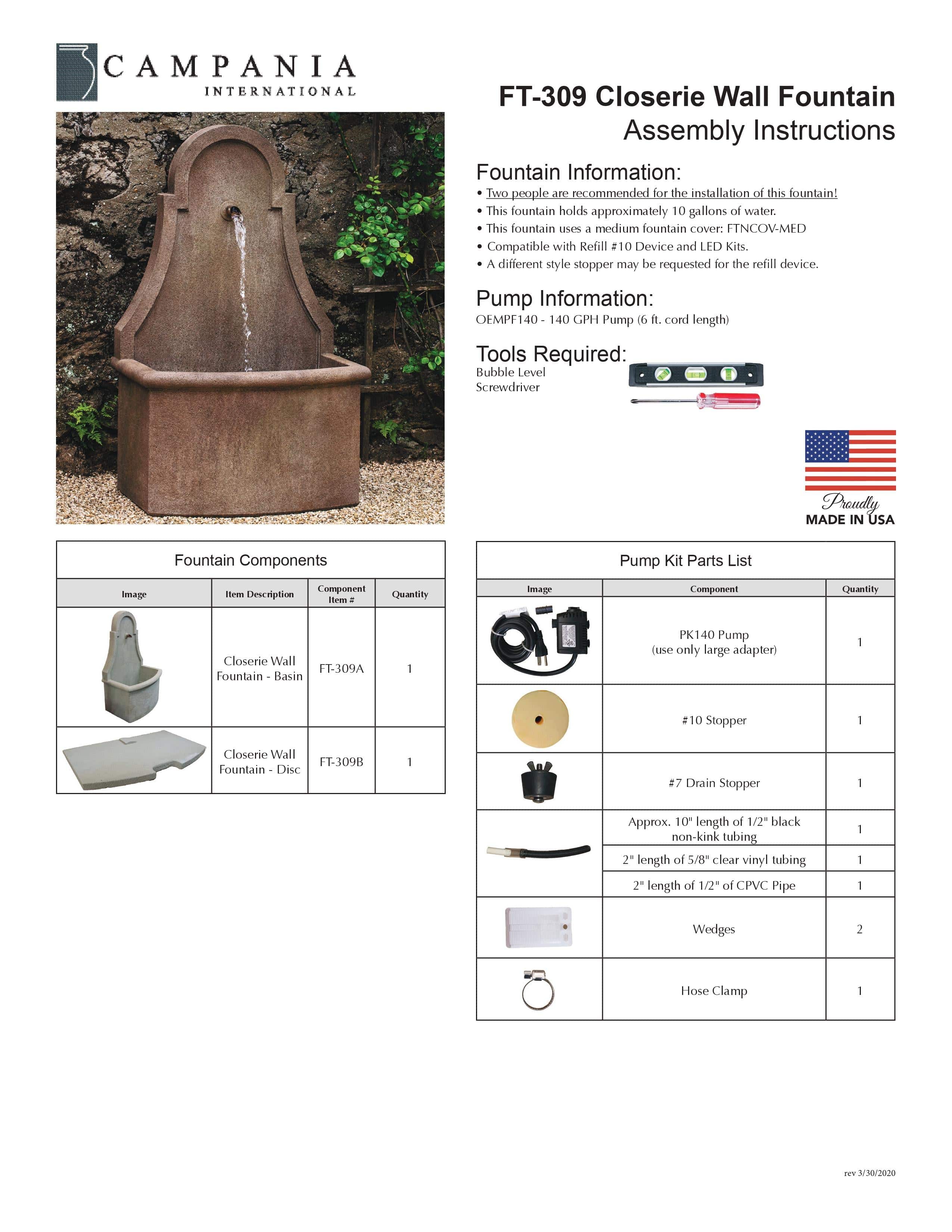 Closerie Wall Outdoor Fountain - Outdoor Art Pros