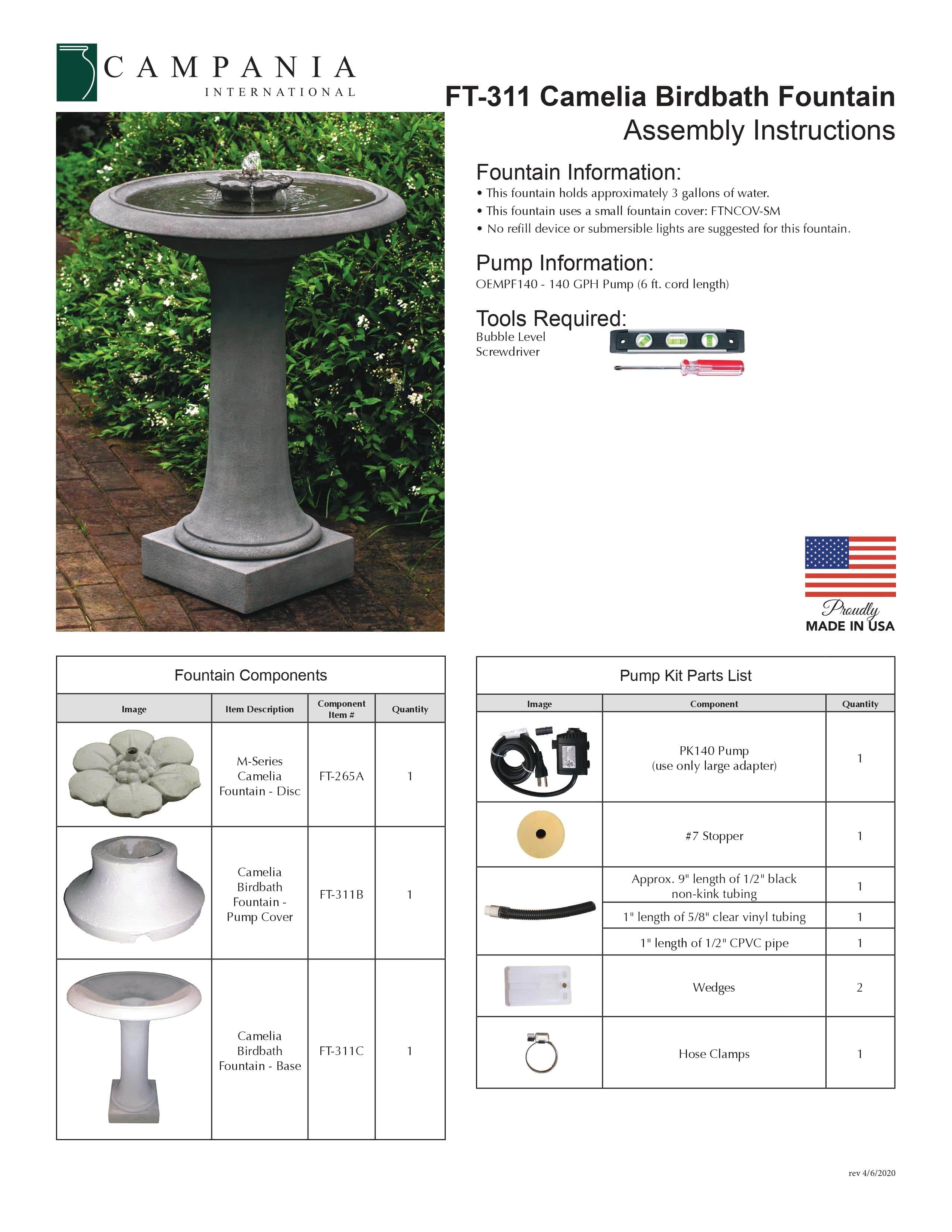 Camellia Birdbath Fountain - Outdoor Art Pros